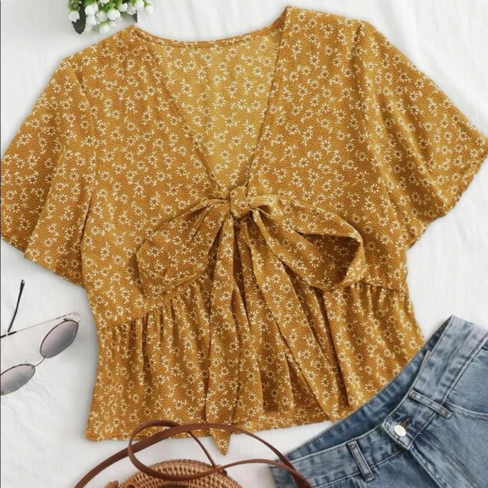 SHEIN floral yellow top